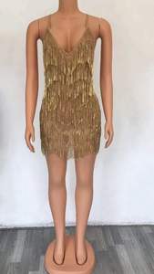 Sexy Spaghetti Strap Deep V Gold Tassel Cocktail Party <strong>Dress</strong> Women Backless Showgirl <strong>Ballroom</strong> Latin <strong>Dance</strong> <strong>Dress</strong> Club <strong>Dresses</strong> - Product Image 2