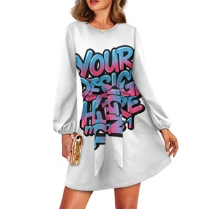 Custom-printed Hawaiian Taro Leaf Chiffon Waist-tie Long-sleeved Maxi <strong>Dress</strong> Women's A-line Casual Loose <strong>Ruffle</strong> Suitable <strong>All</strong> - Product Image 5