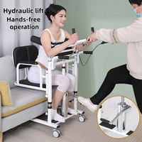 Silla de transferencia de elevación de pacientes hidráulica 4 en 1 con asiento dividido de 180 ° que Incluye mesa de inodoro y bandeja para rehabilitación