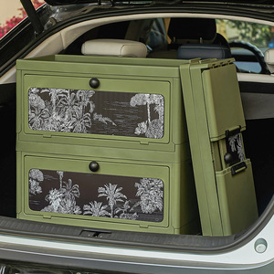 Outdoor Camping Storage Box Side Opening Vintage Green <b>Large</b> Size Folding With Wooden Lid For Car Spare Tire - Product Image 4