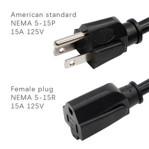 สายไฟมาตรฐานสหรัฐอเมริกา5-15P 15A 125V อเมริกัน3ปลายมาตรฐานอเมริกันกับสายไฟปลั๊กตัวเมีย - Product Image 3