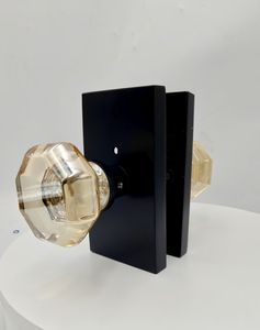 Manijas <span class=keywords><strong>de</strong></span> <span class=keywords><strong>Puerta</strong></span> Modernas <span class=keywords><strong>de</strong></span> Cristal Octagonal Color Ámbar con Placa <span class=keywords><strong>de</strong></span> Aleación <span class=keywords><strong>de</strong></span> Zinc Negra para Privacidad en Interiores <span class=keywords><strong>de</strong></span> Dormitorios - Product Image 2