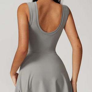 Шикарное женское Спортивное платье из двух частей, облегающая Спортивная одежда для йоги и тенниса на шнуровке, с вырезом сзади, противоскользящая спортивная одежда, Гламурная дышащая передняя часть - Product Image 6