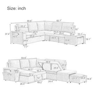 Sofá Modular en Forma de L con Otomana de Almacenamiento, Portavasos USB, Tapizado, Seccional, Mueble de Interior <span class=keywords><strong>para</strong></span> Sala de Estar - Product Image 2