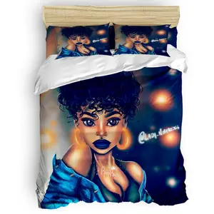 패션 아프리카 블랙 여자 특성 여성 아프리카 디자인 독특한 이불 세트 퀸 침대
