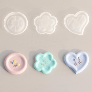 Geometrik daire çiçek kalp Coaster tepsi silikon kalıp düzensiz yuvarlak alçı takı çanak depolama tepsisi silikon kalıp - Product Image 2