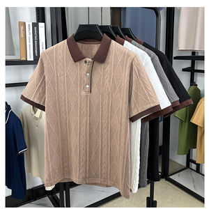 <span class=keywords><strong>Polo</strong></span> da Uomo Personalizzata a Quadri Retrò con Contrasto di Colore, Casual e Traspirante in Maglia <span class=keywords><strong>Jacquard</strong></span> - Product Image 1