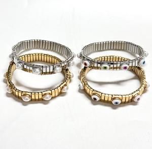 Nuevo Brazalete Elástico para Mujer <span class=keywords><strong>con</strong></span> Dijes de Ojo de Perla, Tono Dorado y Plateado, Acero Inoxidable, Brazalete Extensible, Joyería de Moda - Product Image 1