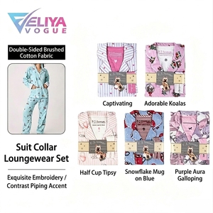 Nouvelles Couleurs 2026 – Ensemble Pyjama Femme 100% Coton Biologique Tissé avec Taille Élastique, Manches Longues et Logo Satiné sur <span class=keywords><strong>le</strong></span> Devant – Pour Automne Hiver - Product Image 1