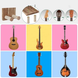 Lot de 2 supports muraux durables en fer rustique pour guitare, étagère porte-plectrums, crochet mural en <span class=keywords><strong>bois</strong></span> pour guitares acoustiques/électriques/basses/ukulélés - Product Image 4