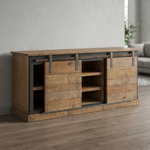 Industrial & Vintage Indian Solid Mango Wood Farmhouse Sliding Doors Living Room <b>Cabinet</b> Durable Eco-Friendly - Product Image 2