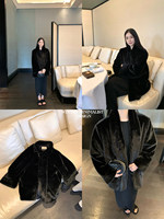Manteau d'hiver tendance en fausse fourrure pour femme, élégant, à revers, coupe ample, chaud, en peluche, couleur unie café/noir, en fourrure de lapin artificielle haut de gamme