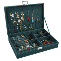 Boîtes d'emballage de bijoux en velours et cuir, présentoirs à bijoux avec plateau amovible pour colliers, boucles d'oreilles, bagues et bracelets