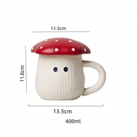 Mug en céramique 3D mignon en forme de champignon avec couvercle, yeux de dessin animé, pour café, thé, lait, eau, vaisselle créative pour la maison