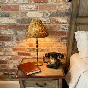 Bamboo Desk Lamp Beige Cane Shade Drum Shape Rustic Style LED <b>Light</b> Source Bedroom Use - Product Image 3
