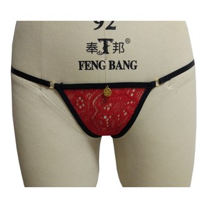 Conjunto de lencería sexy de encaje transparente para mujer, rojo, de algodón, 3 piezas - Product Image 4