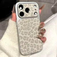 Coque de téléphone antichoc en cuir effet léopard pailleté compatible avec iPhone 11 12 13 14 15 16 17 Pro Max Plus Air