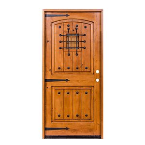 <span class=keywords><strong>Porte</strong></span> d'entrée battante en bois massif de chêne peint de style ancien avec ornement métallique pour la façade de la maison - Product Image 1