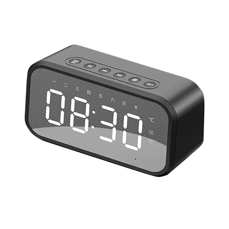 Wireless Speaker Alarm Clock Mini Portable Card Radio MP3 Music Player Mirror LED Display for Home