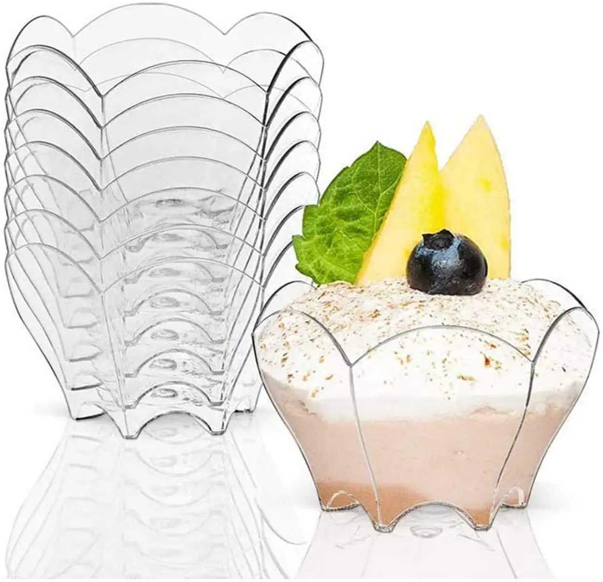 BST 3 Oz 90ml trasparente a forma di fiore Dessert Cake Snack Bowl insalatiera in plastica usa e getta per antipasti per matrimoni