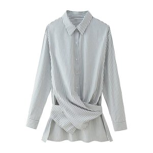 Women's Striped Front Shirt Collared Long Sleeve <b>Tie</b>-<b>Back</b> Casual Office Blouse Top Fashion - Product Image 3