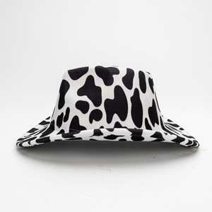 Chapeau Jazz Style Euro-Américain à Imprimé Vache pour Hommes, Chapeau de Soleil Printemps en Mélange de <span class=keywords><strong>Laine</strong></span> avec Bord Courbé pour l'Équitation et les Fêtes en Plein Air - Product Image 3