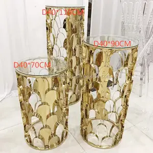 Wedding Stainless Steel Hollow Pedestals Gold Centerpieces Arches Columns