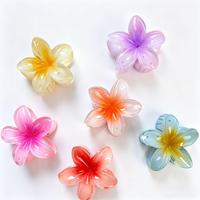 Jepit Rambut Wanita Motif Bunga Plumeria Gradasi Musim Panas Gaya Jepang Korea untuk Fotografi Tepi Laut, Jepit Rambut Model Cakar Hiu untuk Liburan