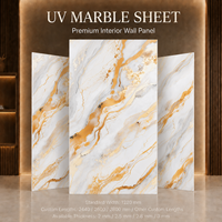 Panneau mural en PVC brillant MORLENX, imitation marbre veiné or blanc, pour projet d'aménagement intérieur de villa de luxe