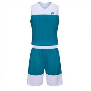 Ensemble de maillots de basket personnalisés, bleu turquoise et blanc, respirant, anti-transpiration, uniforme unisexe pour adultes, impression par transfert thermique sur le devant - Product Image 1