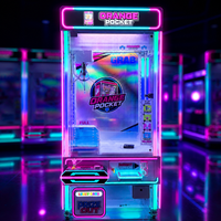 Máquina de grúa de premios LED RGB moderna, rosa y azul neón, para centros comerciales y centros de entretenimiento familiar