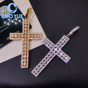 Factory Costom 925 Sterling <b>Silver</b> Cross Moissanite Men Pendant Round Cut Hip Hop <b>Charm</b> for Men Pass Diamond Tester GRA - Product Image 3