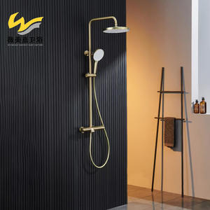 Wholesale Vimijia Minimalist All-Copper Brushed Gold Thermostatic Wall-Mounted <b>Top</b> <b>Spray</b> Shower Head Bathroom Fixtures - Product Image 2