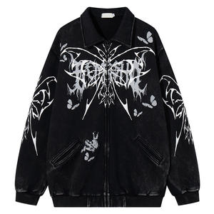 <span class=keywords><strong>Pull</strong></span> cardigan ample à fermeture éclair en molleton doublé avec broderie 3D imprimée papillon de style américain <span class=keywords><strong>vintage</strong></span> pour homme printemps automne - Product Image 1