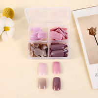 Venta al por mayor de pegatinas 3D mate de almendra y ataúd para uñas postizas de salón, cobertura completa, estilo francés, diseño acrílico ABS desmontable con acabado artístico.