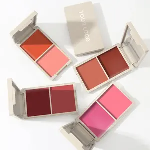 Meilleure palette de maquillage végétalien en poudre pressée avec fard à joues sur logo imprimé Palette de fard à joues rouges longue durée Marque privée