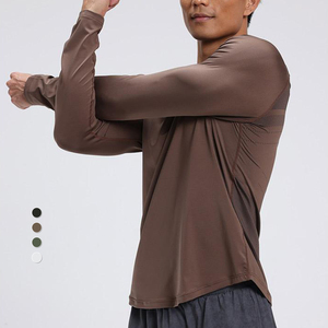 Camiseta deportiva de manga larga para hombre de alta calidad, ropa de gimnasio de secado rápido con diseño en blanco, tela de punto sólida informal - Product Image 5