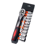 Jeu de clés à cliquet en acier au carbone 12 pièces - Kit d'outils à douilles multifonction (4-13 mm) pour la réparation et l'entretien automobile (compact et complet)