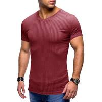Summer Men's Sports Fitness T-shirt à manches courtes European and American Men's Slim Fit V-neck Knitted Sweater Top OEM