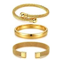 Perhiasan Fashion Grosir Lapis Emas Baja Tahan Karat Model Kabel & Gelang Engsel Tumpuk Set Gelang Manset untuk Wanita Pria