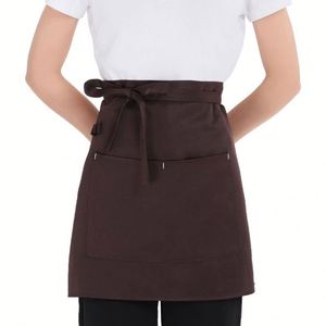 Tablier court imperméable personnalisé noir pour restaurant, cuisine, barista, tablier de travail en coton gris pour femmes - Product Image 1