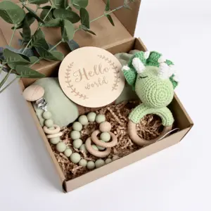 5pcs welcome baby gift basket gift box newborn crochet rattle muslin swaddle wooden baby teething handmade set