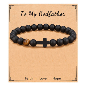 Regalos de Año Nuevo, Joyería para Hombre, Pulsera con Tarjeta, Pulsera Religiosa Cristiana de Ágata Natural Mate con Cruz para Hijo y Padre - Product Image 5