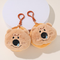 Adorable porte-monnaie en peluche douce en forme d'ours de dessin animé avec sac pour écouteurs et porte-clés lumineux pour le rangement de cosmétiques pour les couples