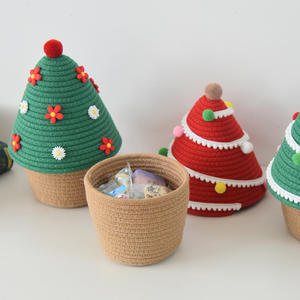 <span class=keywords><strong>Panier</strong></span> de rangement moderne en tissu Télécommande Boîte à cosmétiques tissée en fil de coton pour bureau Couvercle de clé Entrée Décoratif de Noël - Product Image 4