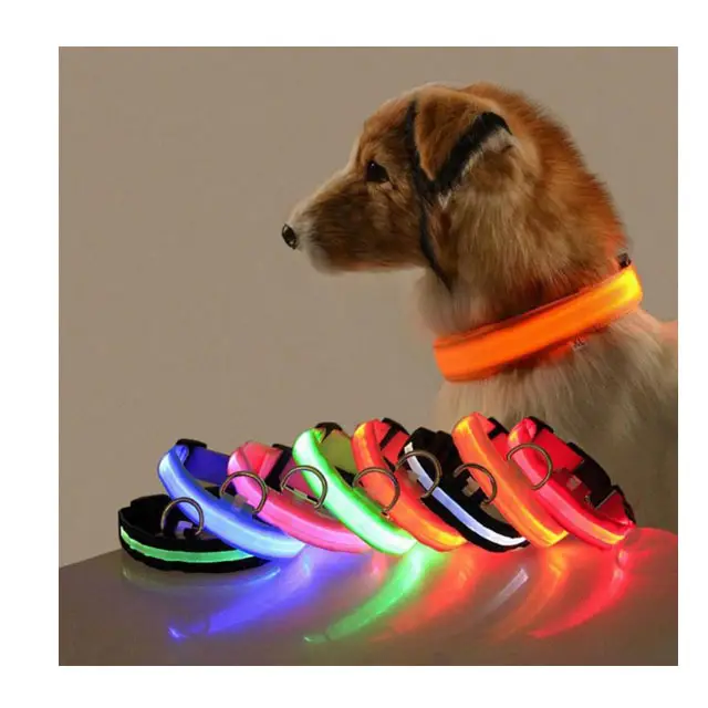ปลอกคอสุนัขมีไฟ LED ชาร์จได้หลากสีปลอกคอฝึกแมวสัตว์เลี้ยง