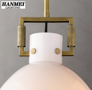 Luminaire suspendu en laiton antique et verre pour hall d'entrée nord-américain, avec LED, hauteur réglable, lumière blanc chaud HM-HR-053 Antique - Product Image 6