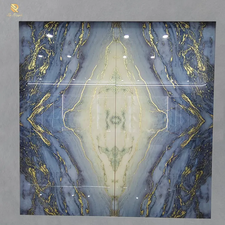 Azulejo de porcelana de gran formato con veta dorada de materiales de construcción Foshan, azulejos de pared de baño de lujo, azulejo de losa con aspecto de mármol esmaltado pulido
