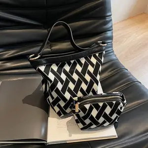 new published reticulation printing set bags women handbags 2023 classic black white check pattern ladies shoulder bags