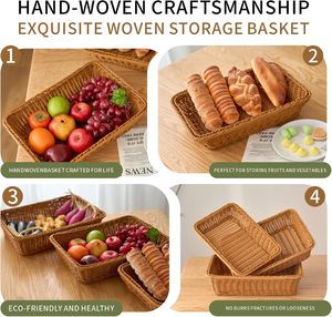 Cesta de Almacenamiento Rectangular Hecha a Mano de Mimbre PP, Cesta de Mimbre para Frutas y Verduras, Cesta para Exhibición de Pan - Product Image 2
